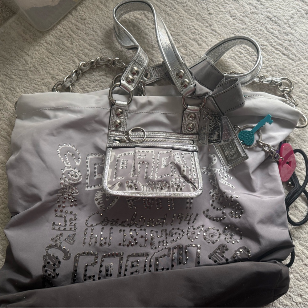 Coach Silver and Gray Shoulder Bag